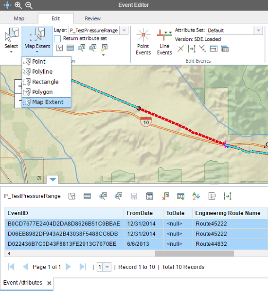 Selecting events by current extent